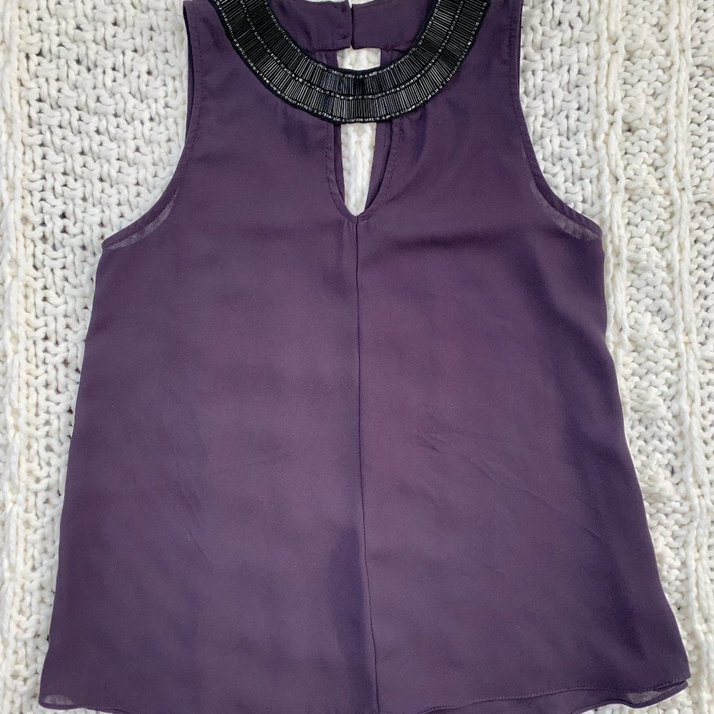 Deep Purple Detailed Black Neck Top